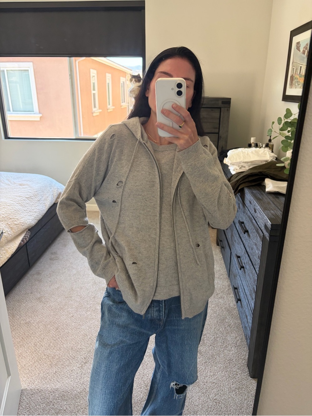 Light Gray Distressed Crewneck Sweater by Fine Paris Collection